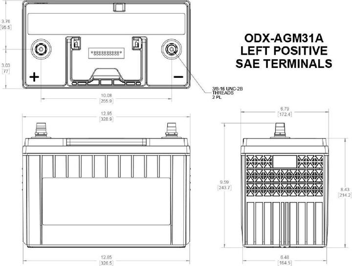 Actual product image Odyssey AGM Battery Extreme (ODX) 12V 100Ah 1150A (12 V, 100 Ah, 1150 A)