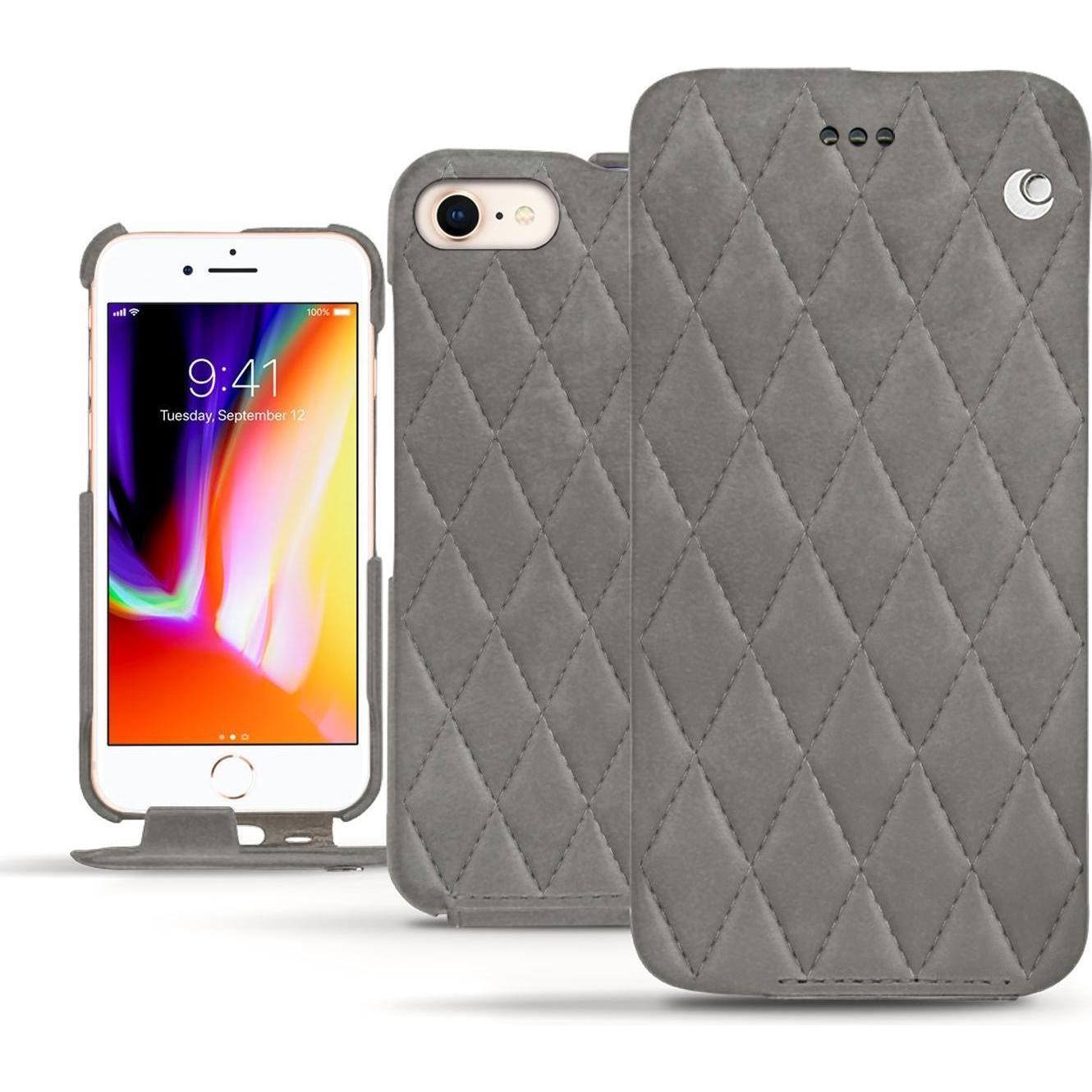 Noreve Lederschutzhülle vertikal (Apple iPhone 8), Smartphone Hülle, Grau