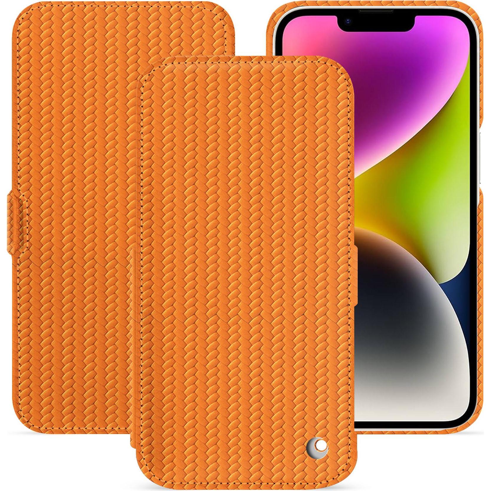 Noreve Lederschutzhülle horizontal (Apple iPhone 15 Plus), Smartphone Hülle, Orange