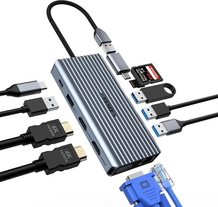 Produktbild Ylsci USB-C-Dockingstation 12-in-1-Hub (USB-C, 12 Ports)