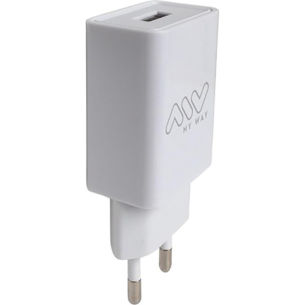 My Way Myway Pack Chargeur Secteur 2a + Cavo Micro USB 1m Blanc (10 W), Caricatore USB, Bianco