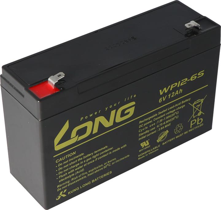 Actual product image Kung Long WP12-6S Lead Battery 6 Volt 12Ah with Faston Contact 4,8mm (6 V, 12 Ah)