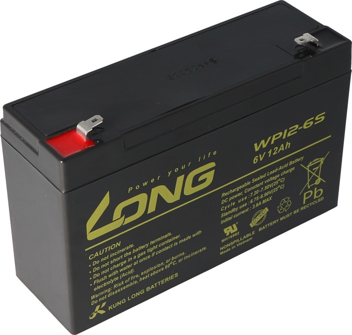 Produktbild Kung Long WP12-6S Blei Akku 6 Volt 12Ah mit Faston Kontakt 4,8mm (6 V, 12 Ah)