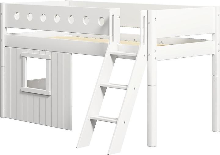 Flexa Lit mi-hauteur White avec façades de maison et échelle inclinée (90 x 200 cm)