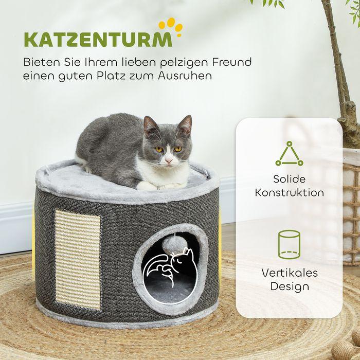 Produktbild Swisshandel24 Kratztonne 30 cm Hoch Katzentonne mit Höhle, aus Sisal, für Katze bis 5 kg (30 cm, Cremeweiss, Dunkelgrau, Hellgrau)