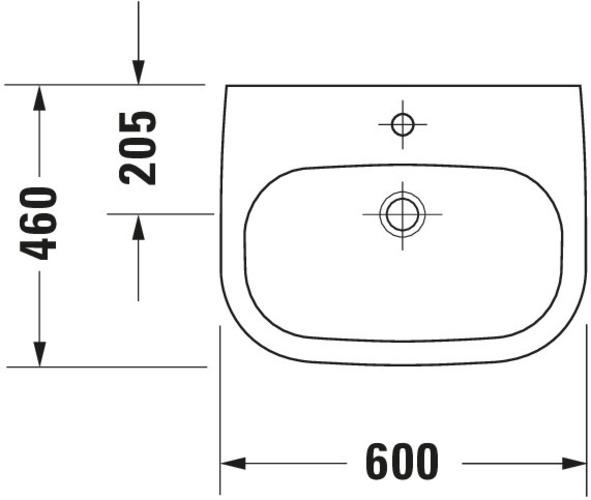 Produktbild Duravit Waschtisch D-CODE MED o ÜL m HLB 600x460mm 1 Hahnloch weiss (460 mm, 600 mm)
