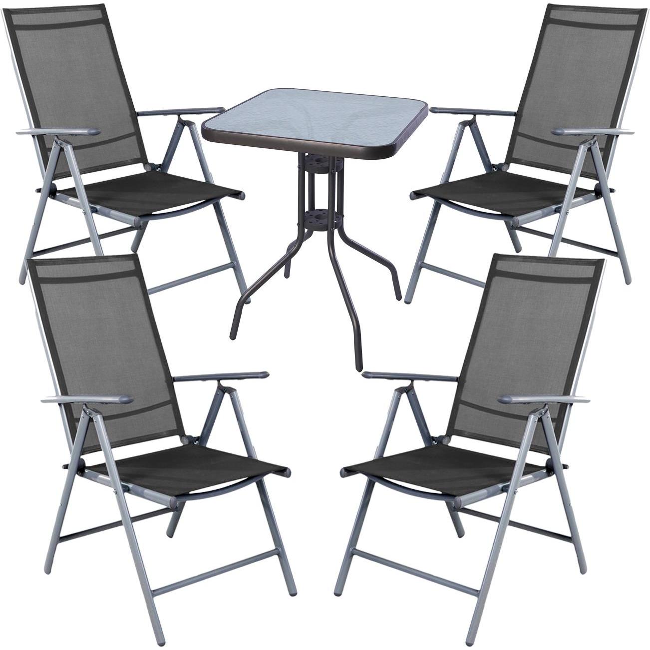 Mojawo, Gartentisch + Balkontisch, 5-tlg Bistro Garnitur Bistromöbel Klappstuhl Stuhl Tisch Sitzgruppe (60 cm)