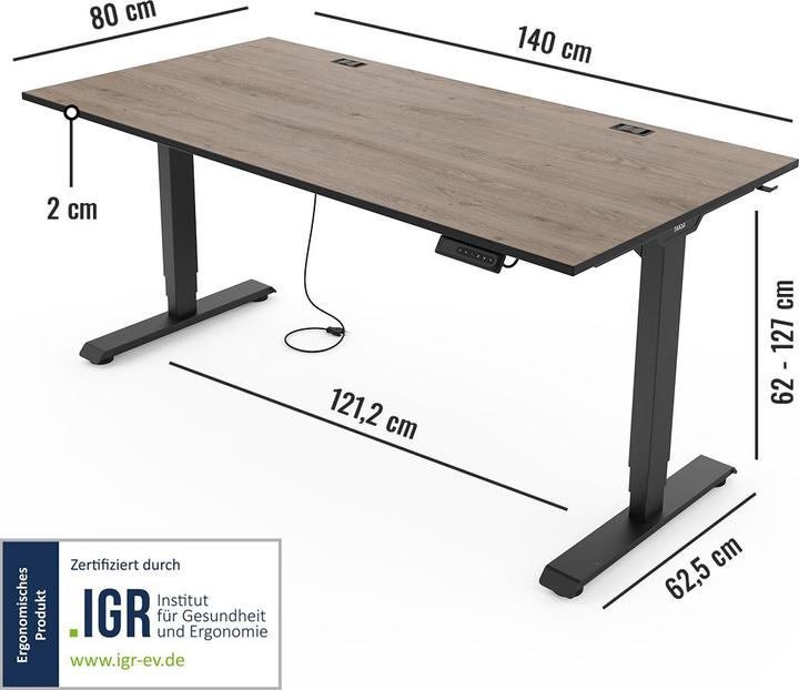 Produktbild Yaasa Desk Essential - Höhenverstellbarer Schreibtisch (140 x 80 x 127 cm)