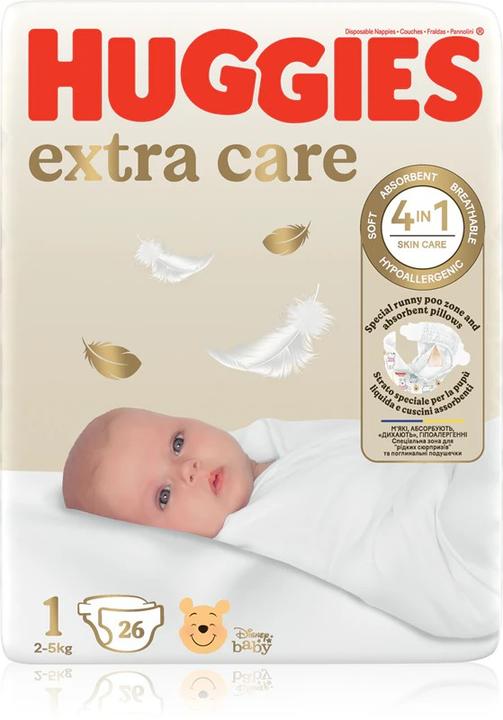 Image du produit Huggies Couches Jetables Extra Soin Taille 1 (Taille 1, 26 pcs)