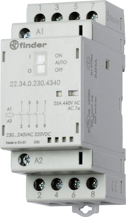 Produktbild Finder Installationsschütz Serie 22, 25 A 22.34.0.230.4340 4 Schliesser (30/110/220 V) 25/5/1 A