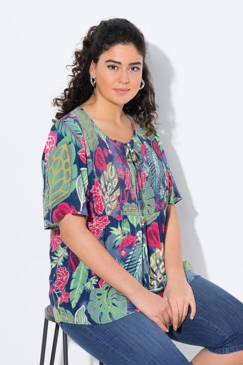 Produktbild Ulla Popken Smok-Bluse, Blätter, A-Linie, Rundhals, Glocken-Halbarm (46, 48)