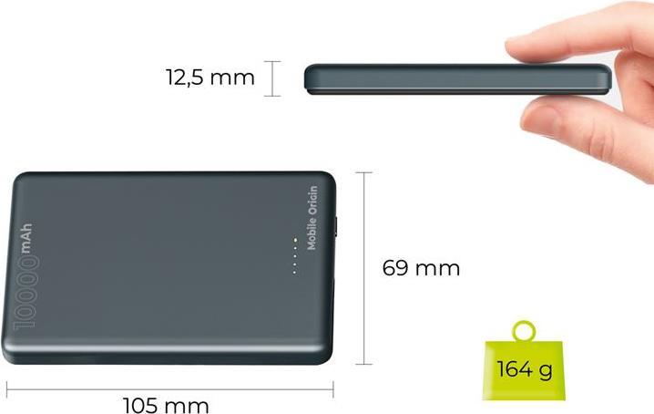 Image du produit Mobile Origin Powerbank Metal Slim 10000mAh PB1 Powerbank - Gr - 10000 mAh (10000 mAh)