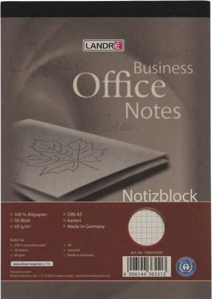 Landré Bloc-notes plié A5 recyclé (A5, Quadrillé)