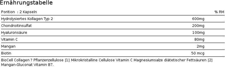 Nutritional values and ingredients Zein Pharma Collagen C ReLift (60 Piece, Capsules)