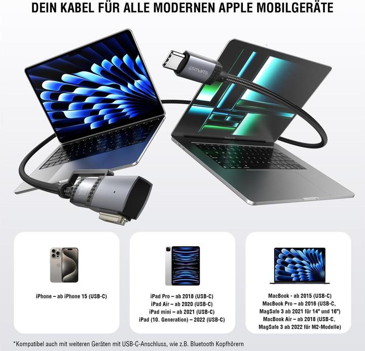 Actual product image 4smarts MagSafe 3 Adapter + USB-C Kabel (2 m, USB 3.2 Gen 1, 100 W)