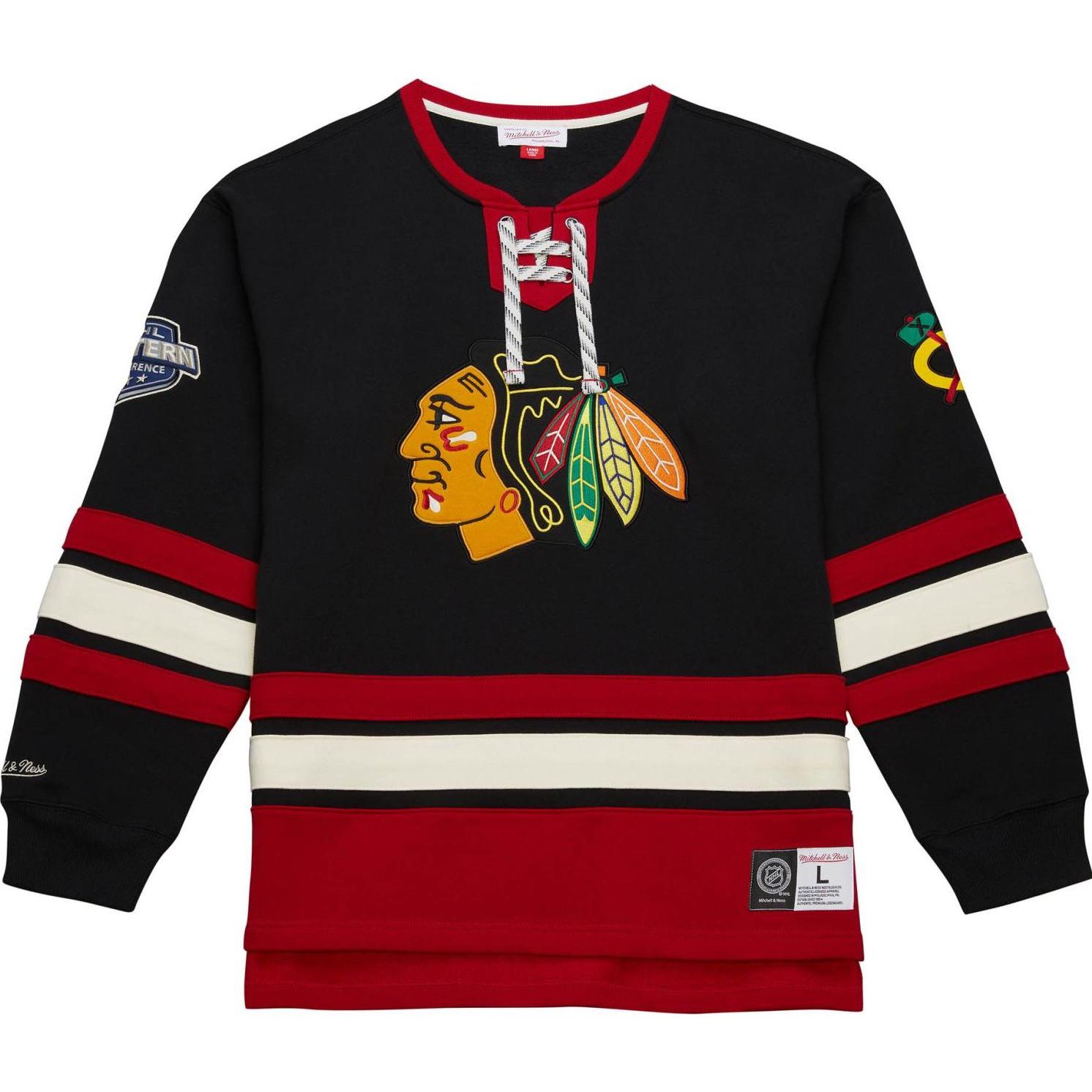 Mitchell & Ness, Herren, Pullover, M&N Chicago Blackhawks NHL Lace-Up Heritage Hoody - L, Schwarz, (L)
