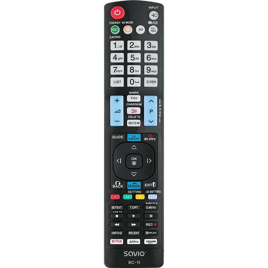 Thumbnail - Savio RC-11 Fernbedienung IR Wireless TV Drucktasten (Universal Fernbedienung, Infrarot), Fernbedienung, Schwarz
