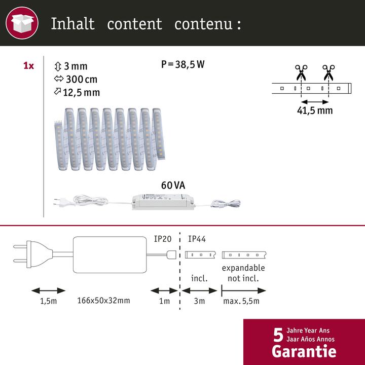 Image du produit Paulmann Kit MaxLED 1000 Stripe (Blanc froid, 300 cm, Intérieur)