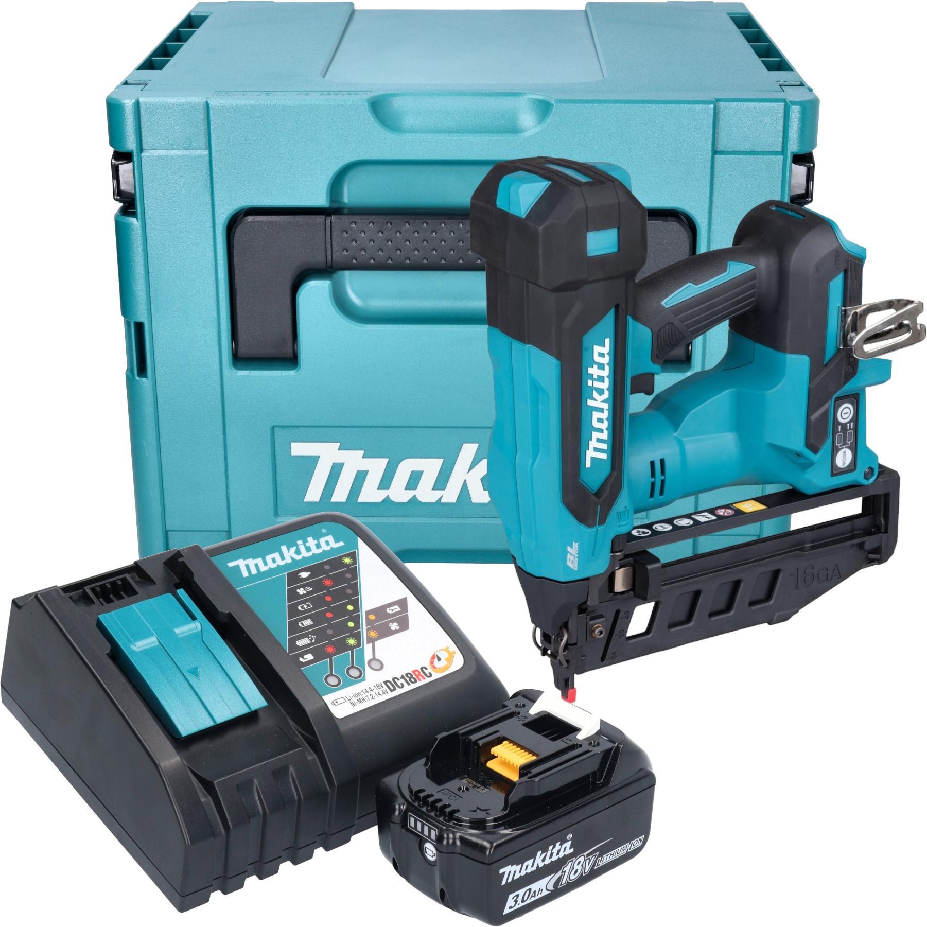 Makita, Graffettatrice + Pistola sparachiodi, DBN 601 RF1J Chiodatrice a batteria 18 V 19 - 64 mm Brushless + 1x batteria 3,0 Ah +