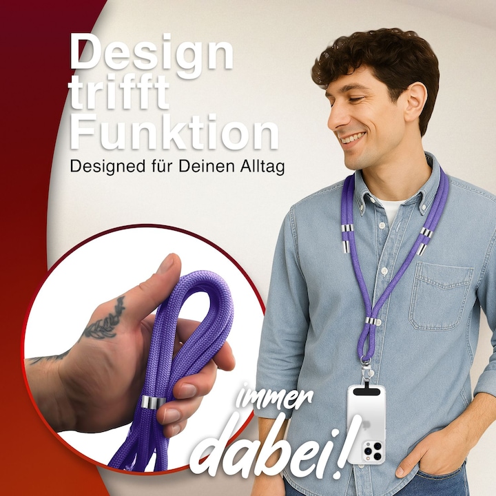 Produktbild Nalia HoldMe Lanyard Handykette – Universal Trageband für Smartphones - Verstellbar, Soft & Elastisch
