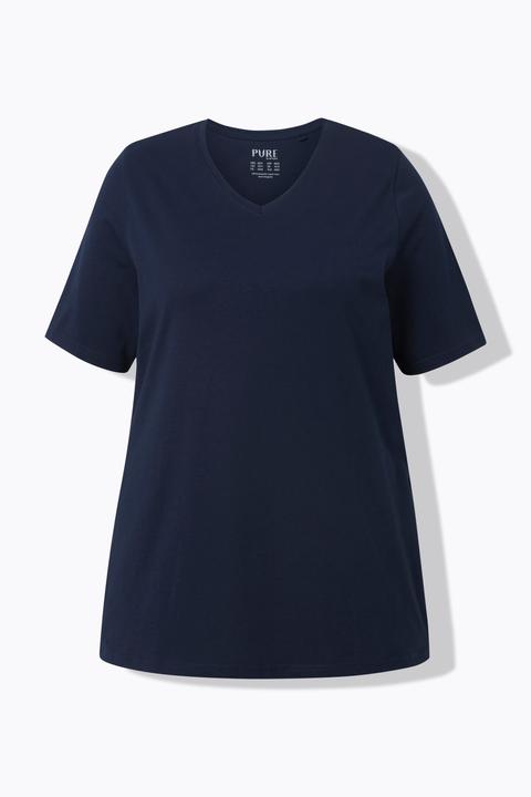 Produktbild Ulla Popken T-Shirts, 2er-Pack, Ringel/uni, V-Ausschnitt, Halbarm (46, 48)