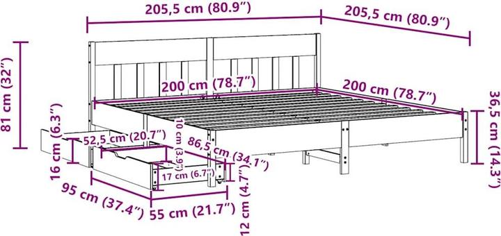 Image du produit vidaXL Bettgestell (200 x 200 cm)