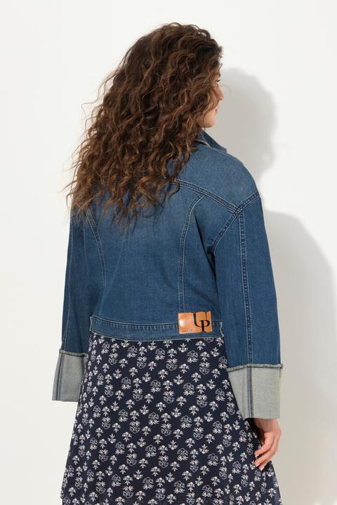 Immagine prodotto Ulla Popken Giacca di jeans con frange, collo da camicia e ampio risvolto sulle maniche (56)