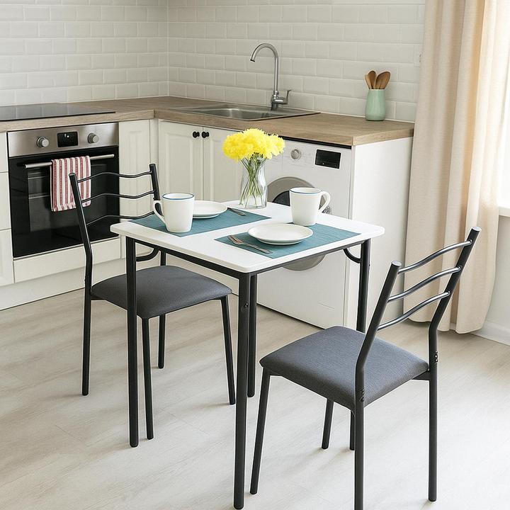 HTI-Living Essgruppe Thora 3-teilig Tischplatte Weiss (Métal, Panneau de bois MDF)