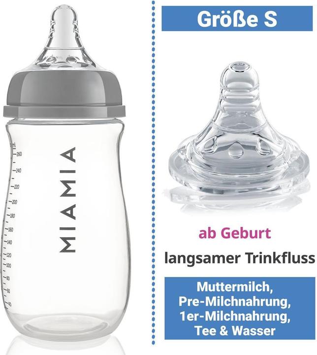 Produktbild MiaMia 5-tlg. PP-Flaschen-Set 260 ml mit Silikon-Trinksauger (260 ml)