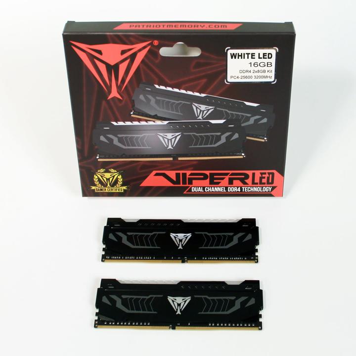 Actual product image Patriot 16 GB DDR4 RAM PC3200 CL16 Viper LED white 2x8GB (2 x 8GB, 2133 MHz, DDR4-RAM, DIMM)