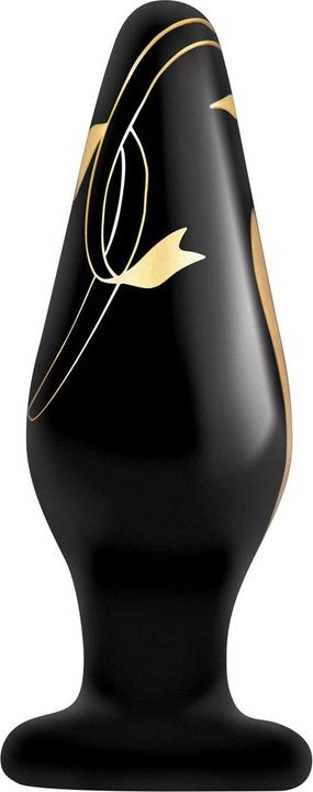 Secret Kisses Handblown Glass Wide Butt Plug Black Gold (4.5")