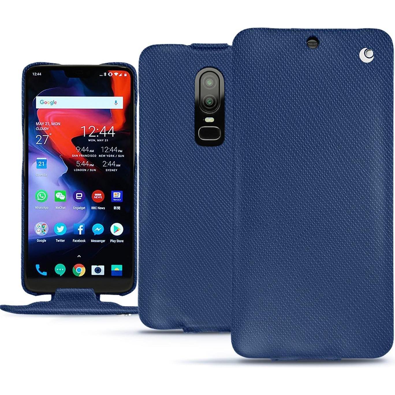 Noreve Lederschutzhülle vertikal (OnePlus 6), Smartphone Hülle, Blau
