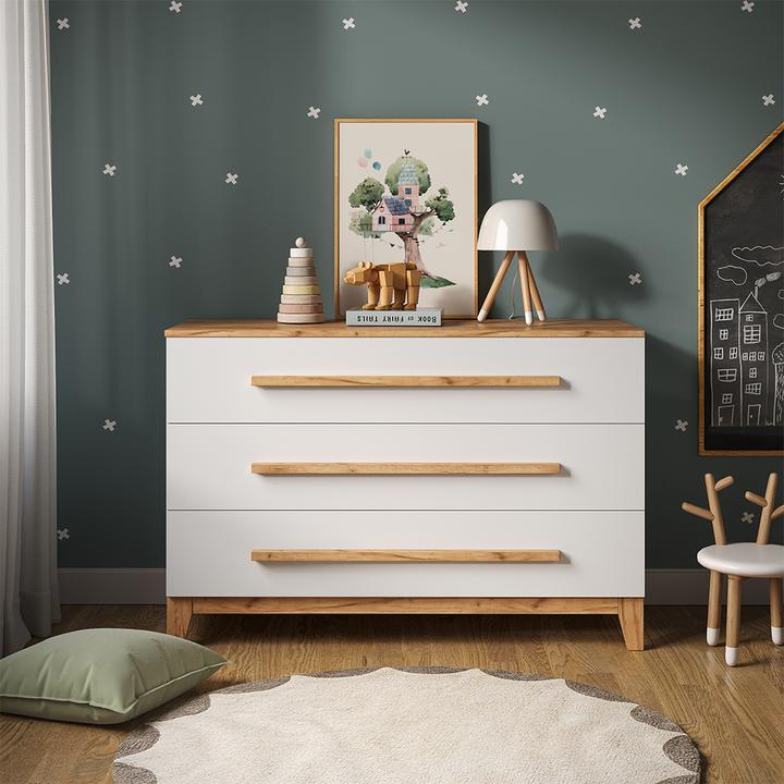 Produktbild VitaliSpa Wickelkommode Malia, Weiss/Artisan, 133.2 x 98 cm mit 3 Schubladen