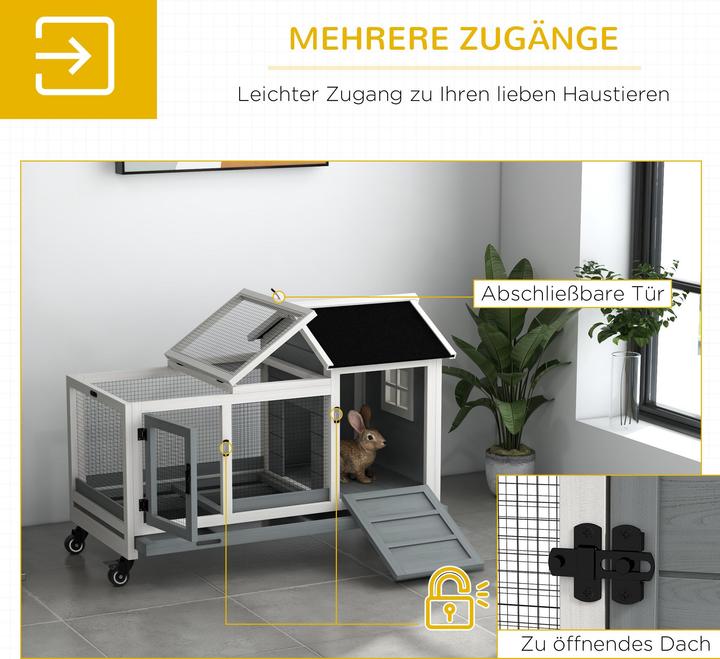 Produktbild PawHut Zwergkaninchenstall Tannenholz, Stahl Grau