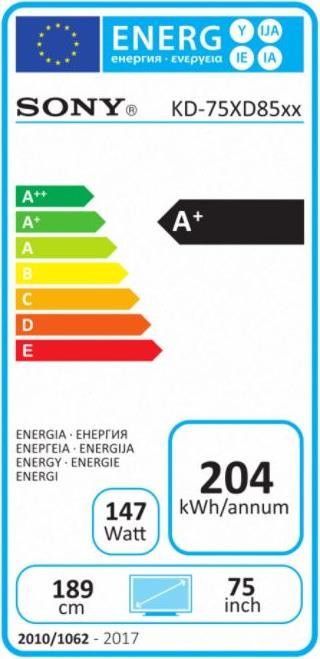 Etichetta energetica Sony Kd-75xd8505 (75", LCD, 4K)