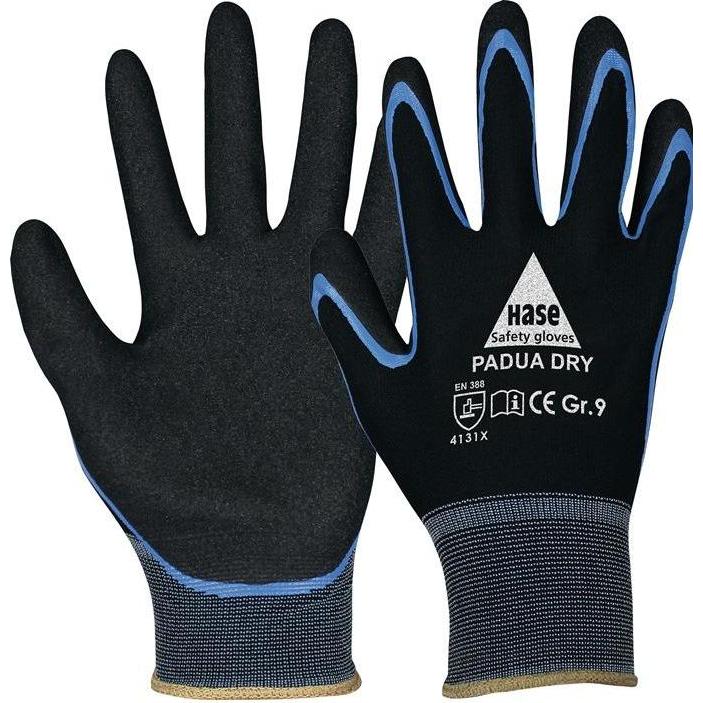 Hase, Schutzhandschuhe, Handschuhe Padua Dry Grösse 10 schwarz/blau EN 388 PSA-Kategorie II (10)