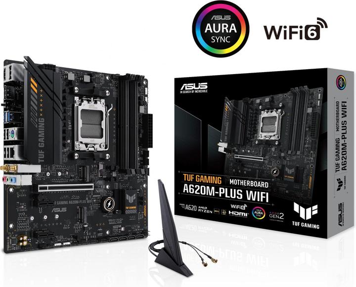 Produktbild ASUS TUF GAMING A620M-PLUS WIFI (AM5, AMD A620, mATX)