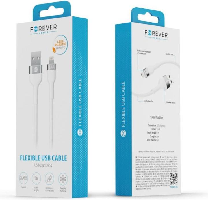 Image du produit Forever Câble flexible USB - Lightning 1,0 m 2,4A blanc (1 m, 12 W)
