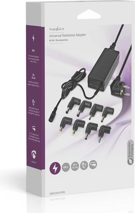 Produktbild Nedis Notebook Adapter | GaN | 65 W | 5 / 9 / 12 / 15 / 20 V DC | 2.4 / 3.0 / 3.25 A | Benutzt für: (65 W)