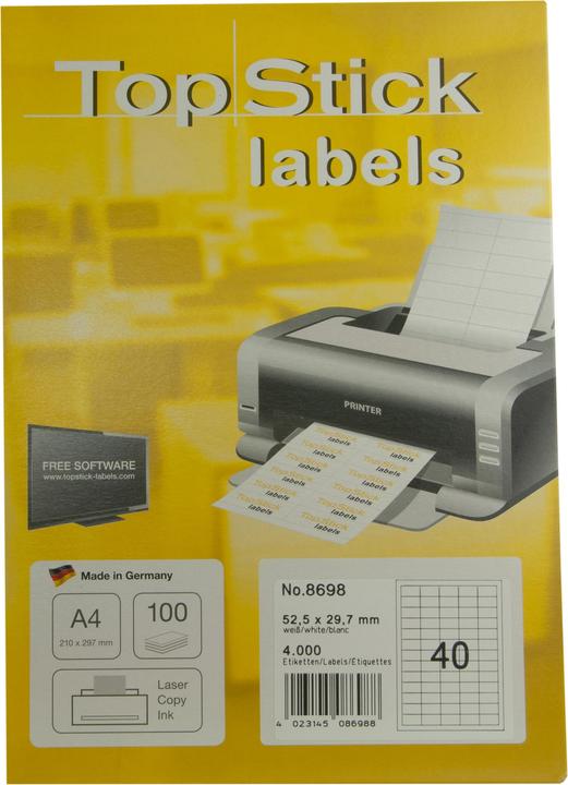 Actual product image TopStick TOP STICK universal labels, 52.5 x 29.7 mm, 100 sheets