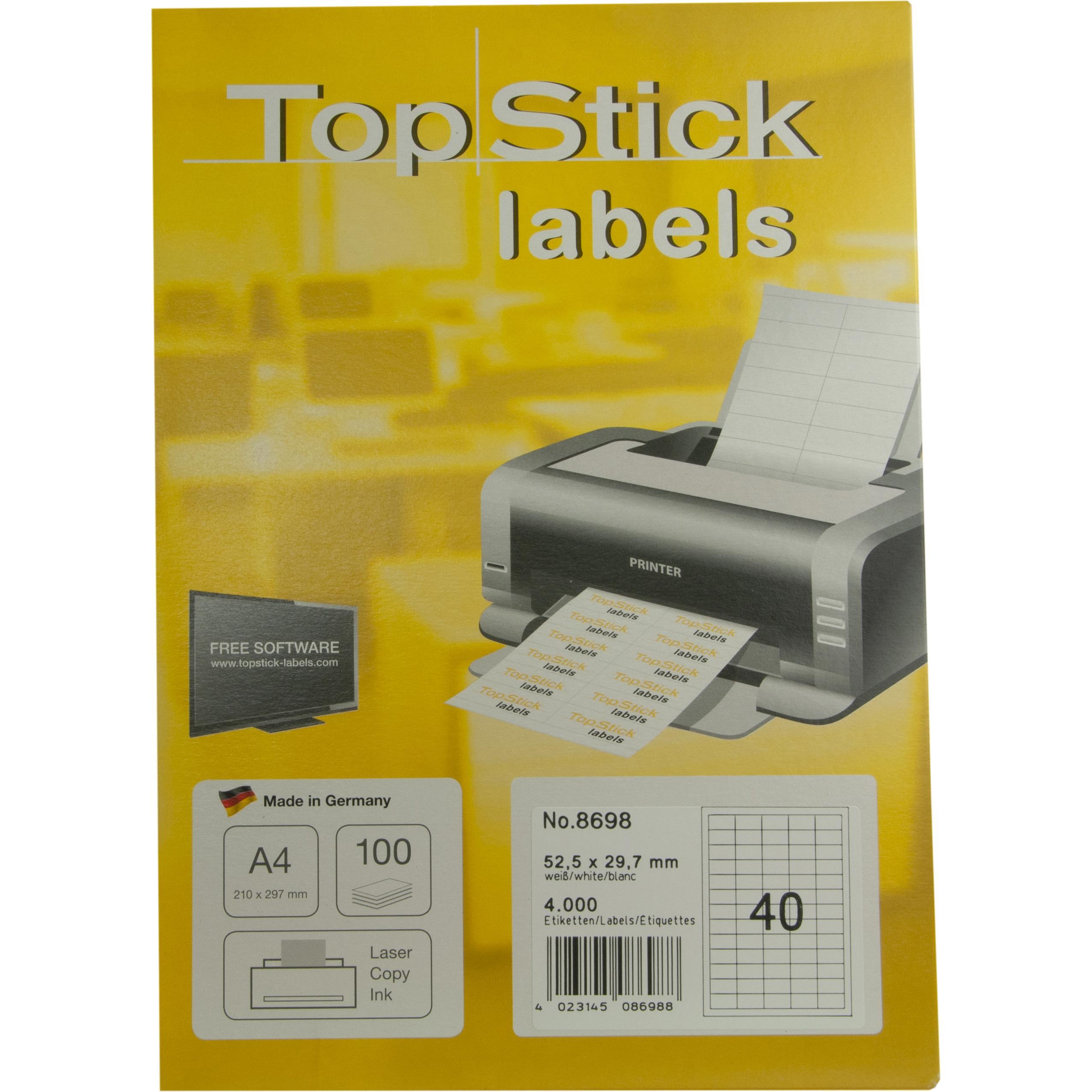 TopStick, Etiketten, TOP STICK Universal-Etiketten, 52,5 x 29,7 mm, 100 Blatt
