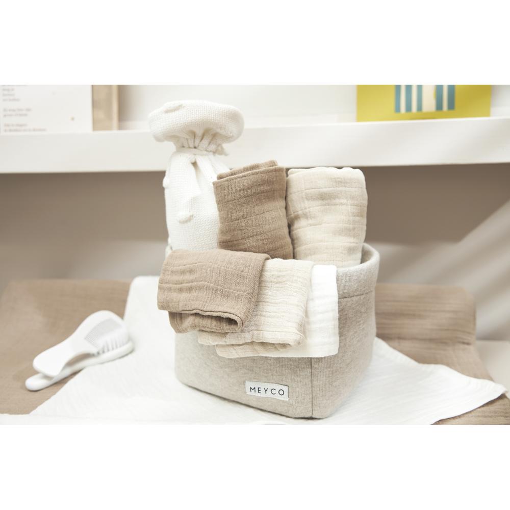 Thumbnail - Meyco, Babybadetuch, Baby Uni waschhandschuhe - 3er pack - pre-washed musselin - offwhite/soft sand/taupe - 20x17cm