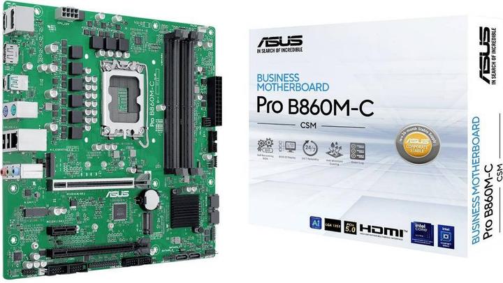 Actual product image ASUS PRO B860M-C-CSM Intel LGA 1851 mATX motherboard DDR5 PCIe 5.0 2xM.2 1xHDMI 2xDisplayPort (LGA 1851, Socket S1, Intel B860, mATX)