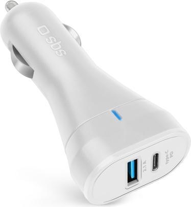 Image du produit SBS PD Chargeur allume-cigare 1x USB type C 18W+ 2.1A blanc