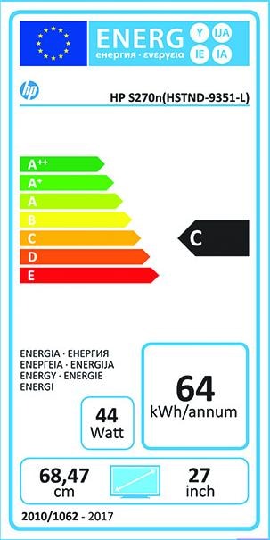 Energie-Label HP Elite S270n 4K Micro Edge (3840 x 2160 Pixel, 27")