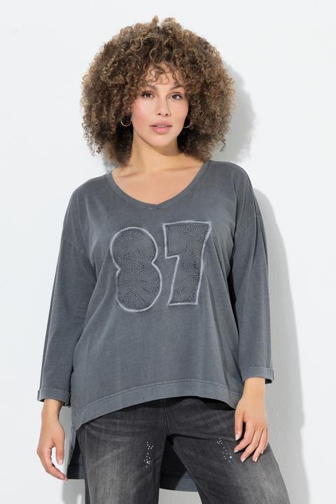 Immagine prodotto Ulla Popken Maglia dal taglio oversize con scollo a V, maniche a 3/4 e retro più lungo (46, 48)