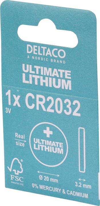 Image du produit Deltaco Ultimate pile au lithium, 3V (1 pcs, CR2032, 240 mAh)