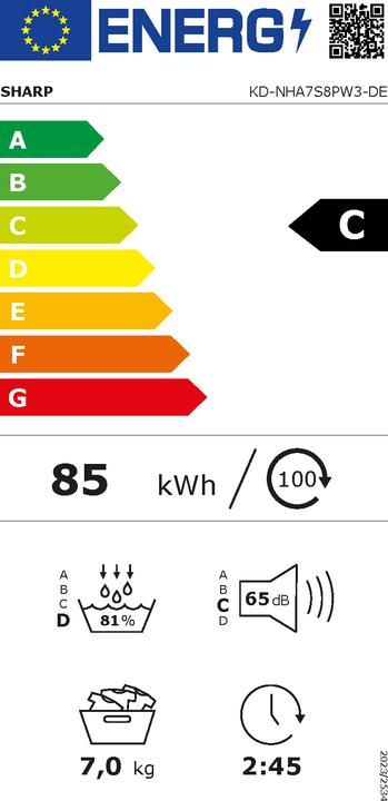 Label énergétique Sharp KD-NHA7S8PW3-DE (7 kg, Droite)