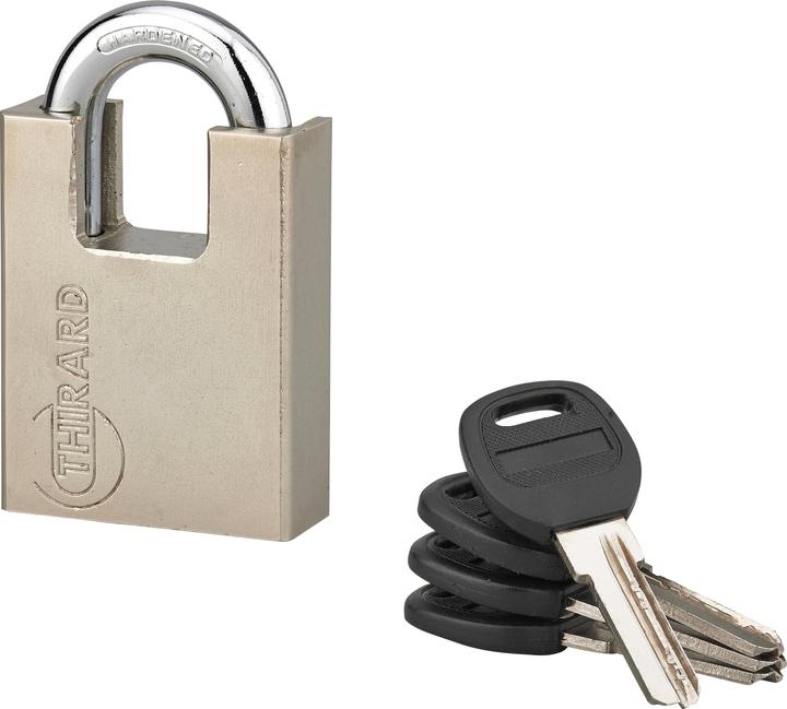 Thirard Cadenas à clé quadra, acier, chantier, anse protégée acier, 50mm, 4 clés -