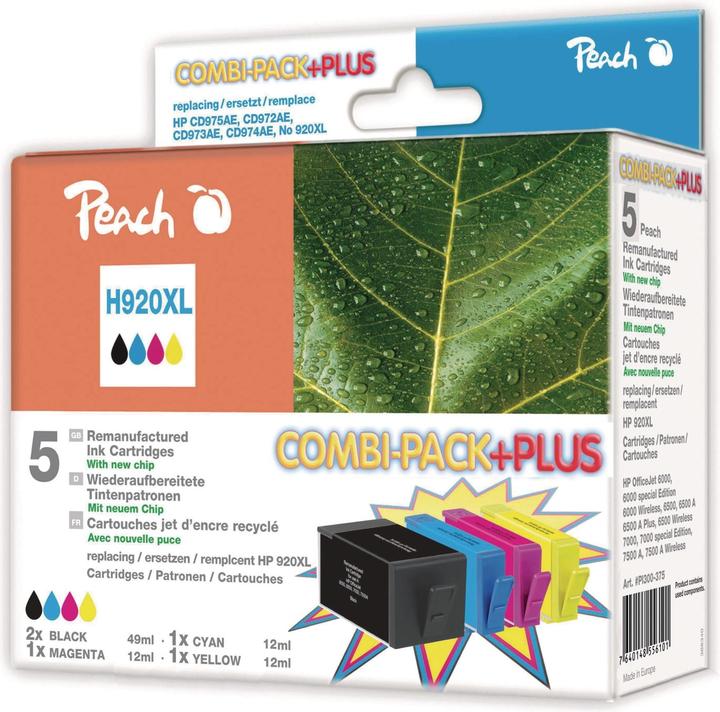 Produktbild Peach Spar Plus Tintenpatronen mit Chip kompatibel zu No. 920XL (M, C, Y, BK)